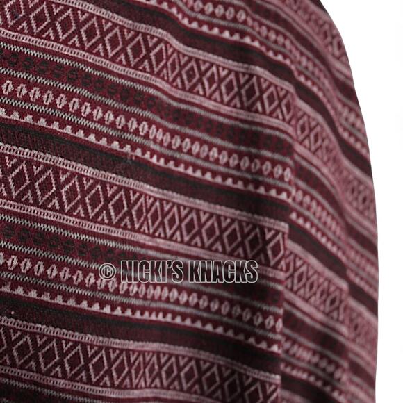 Burgundy Tribal Chevron Flare Mini Skirt Pull On Soft Knit Y2K Festival Size S - Picture 3 of 9